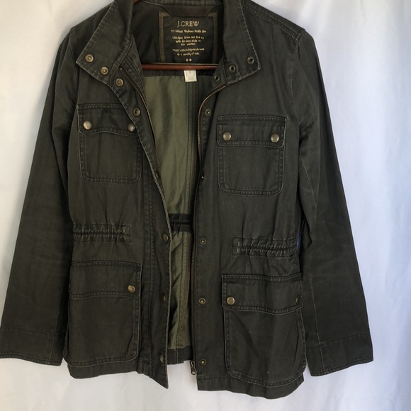 J. CREW olive green Relaxed Boyfriend Field Jacket. Open collar. Size S. - Picture 11 of 11